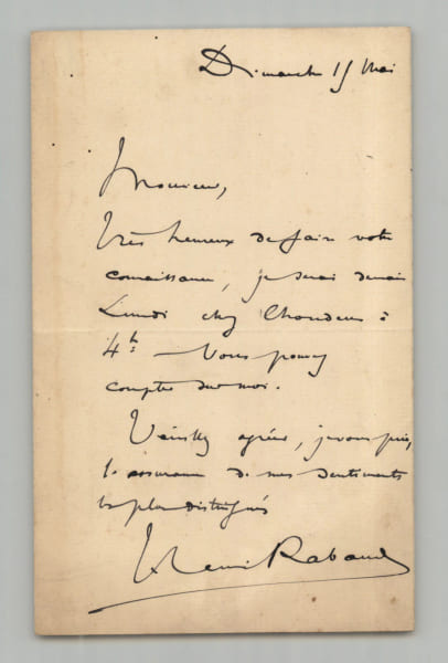 Henri Rabaud - Lettre autographe sign&eacute;e - Rendez-vous chez Choudens - 15 mai. Henri Rabaud
