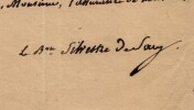 Silvestre de Sacy - Lettre autographe sign&eacute;e - Incurables - Orientalisme - 1833. Antoine-Isaac Silvestre de Sacy