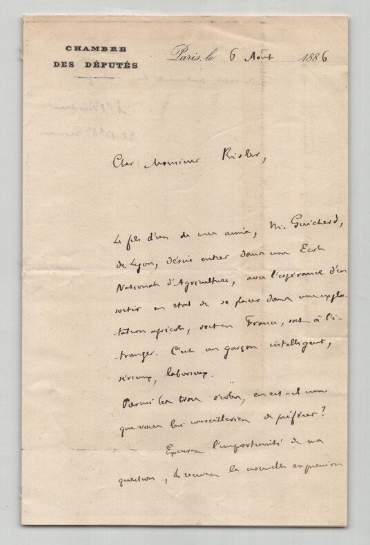 Auguste BURDEAU , - LETTRE AUTOGRAPHE SIGN&Eacute;E &Agrave; Monsieur RISLER 1886. Auguste-Laurent BURDEAU