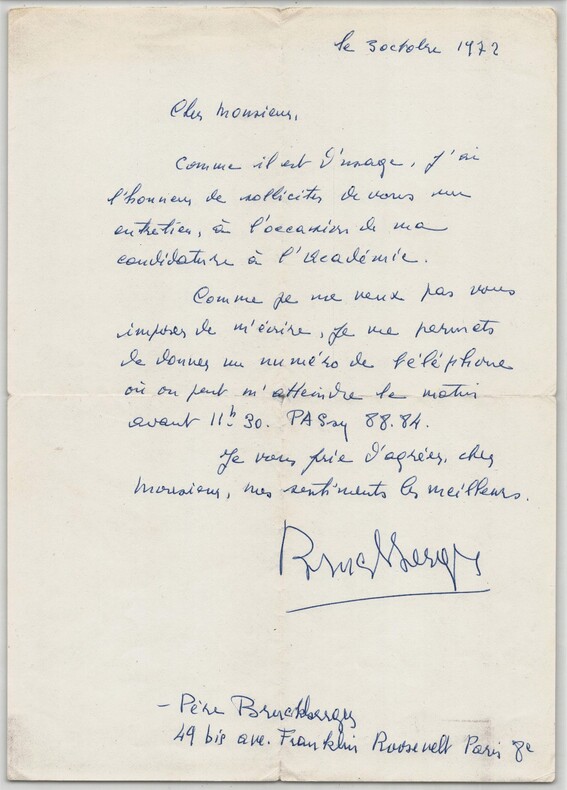 P&egrave;re Raymond L&eacute;opold Bruckberger - Lettre autographe sign&eacute;e &agrave; Maulnier - 1972. Raymond L&eacute;opold BRUCKBERGER