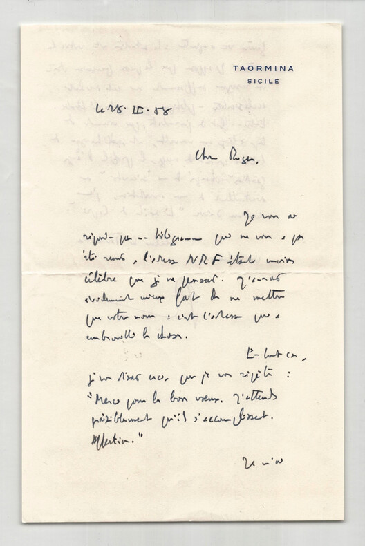 Roger Peyrefitte - Lettre autographe sign&eacute;e &agrave; Roger Nimier - 1966. Roger PEYREFITTE