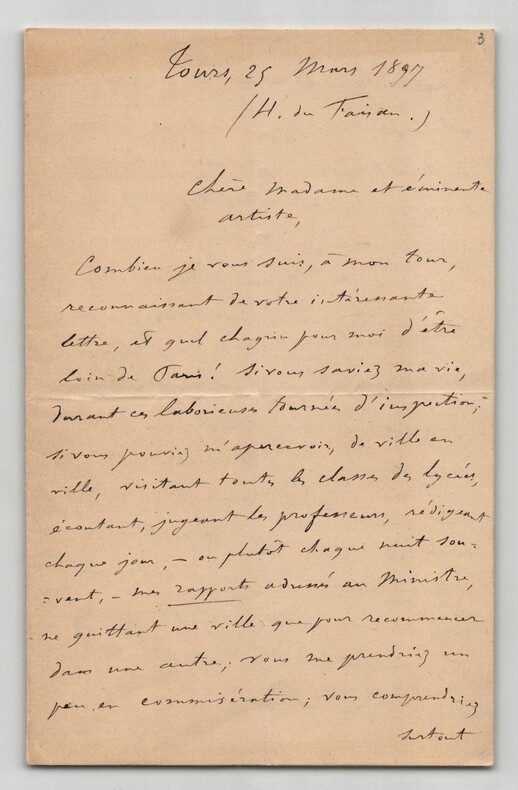 Eug&egrave;ne Manuel - Lettre autographe sign&eacute;e - Tours 1897. Eug&egrave;ne MANUEL