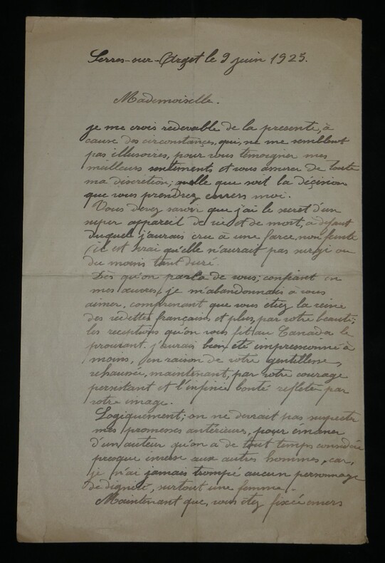 Lettre autographe sign&eacute;e curieuse - Admirateur de Mistinguett & Invention - 1925. Galy Am&eacute;d&eacute;e