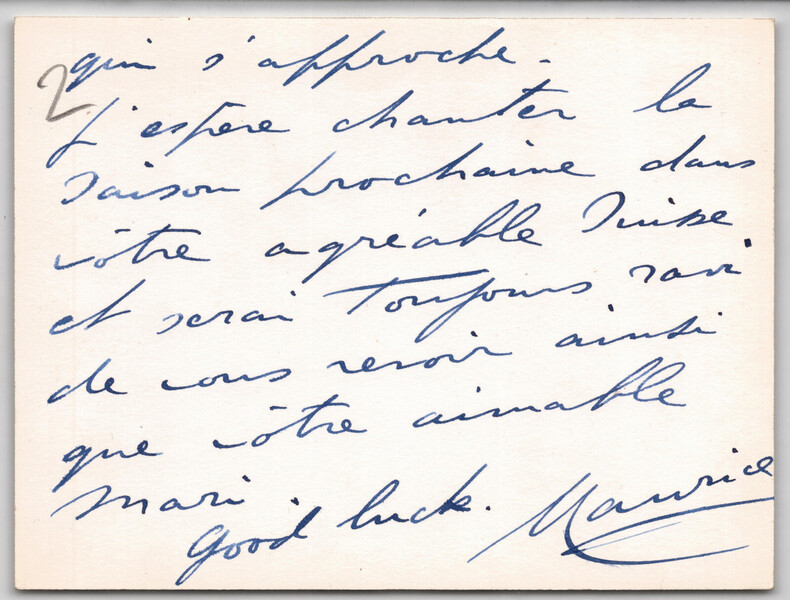 Maurice CHEVALIER chanteur CARTE POSTALE PHOTO SIGN&Eacute;E &agrave; la main Autographe. Maurice CHEVALIER