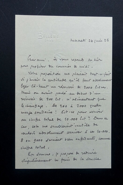 Roger MARTIN DU GARD - LETTRE AUTOGRAPHE SIGN&Eacute;E, DEPUIS BELL&Ecirc;ME, 1925. Roger MARTIN DU GARD