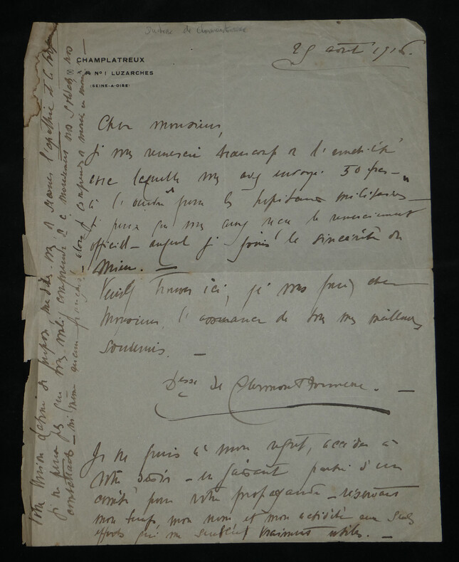 &Eacute;lisabeth de Clermont Tonnerre - Lettre autographe sign&eacute;e - 1916. &Eacute;lisabeth de Clermont-Tonnerre