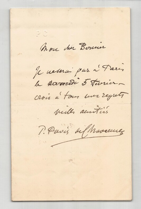 Pierre Puvis de Chavanne - Lettre autographe sign&eacute;e. Pierre Puvis de Chavannes