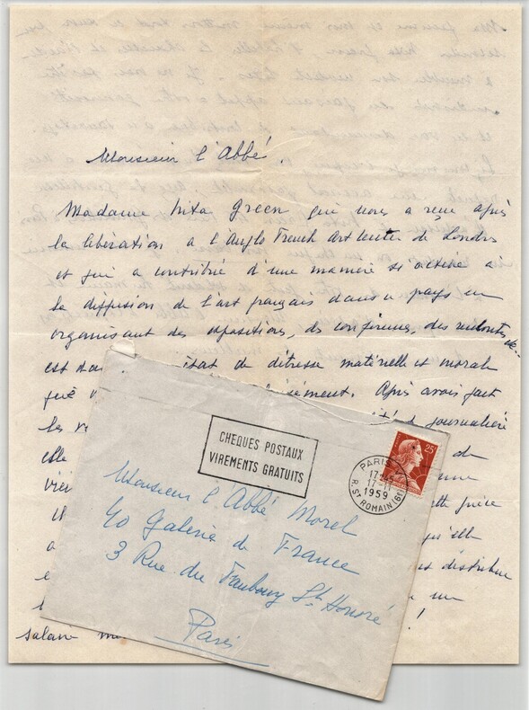 Waldemar George - Lettre autographe sign&eacute;e sur Nita GREEN Mod&egrave;le de MATISSE 1959. Waldemar GEORGE
