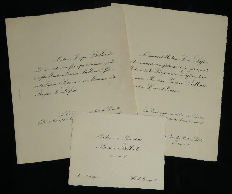 Faire-part de mariage de Maurice Bellonte et Raymonde Lafon - Aviation - 1932. Maurice BELLONTE