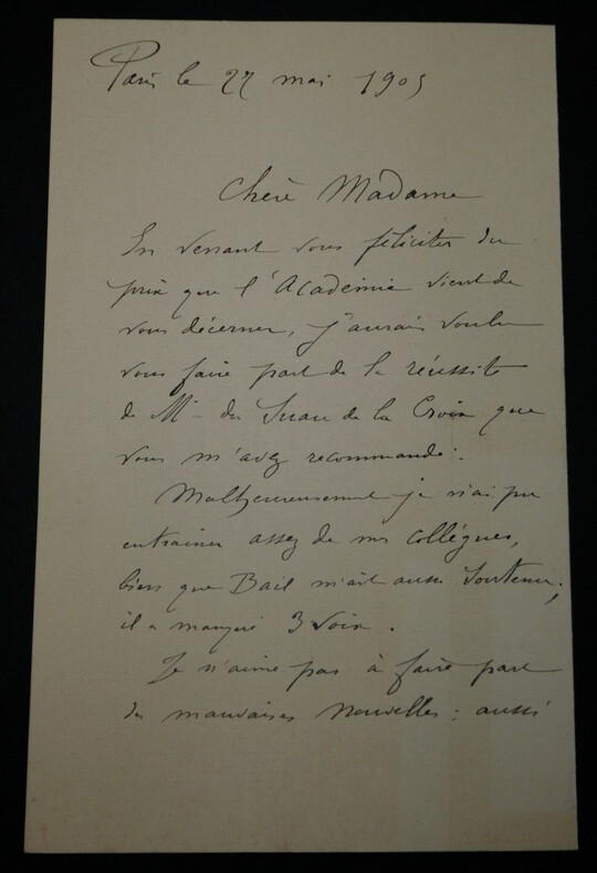 Edouard DEBAT-PONSAN, Peintre - LETTRE AUTOGRAPHE SIGN&Eacute;E, 1905 &agrave; Paris. Edouard DEBAT-PONSAN
