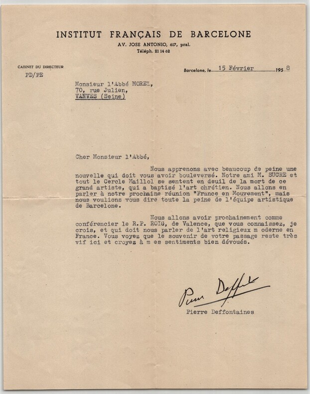 Pierre Deffontaines - Lettre dactylographi&eacute;e sign&eacute;e &agrave; l'Abb&eacute; Morel - 1958. Pierre DEFFONTAINES