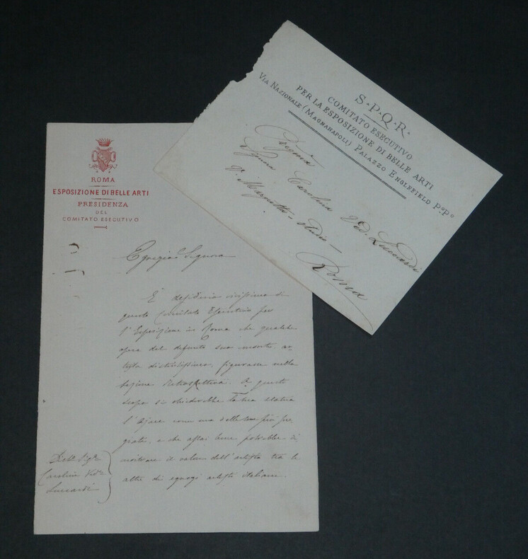 Ettore Ferrari Sculpteur -RARE Lettre autographe sign&eacute;e &agrave; Carolina Luccardi 1883. Ettore FERRARI