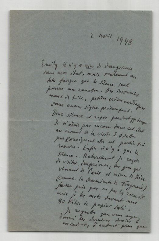 Ferdinand Bac Lettre autographe sign&eacute;e FRAGONARD & "80 KG DE PAPIER" Mus&eacute;e 1948. Ferdinand BAC