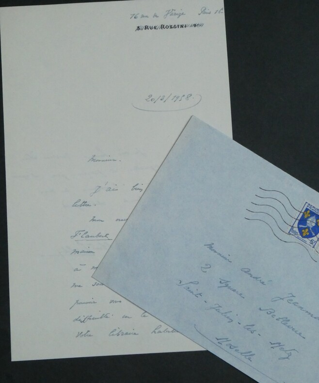 Alfred COLLING - LETTRE AUTOGRAPHE SIGN&Eacute;E, ouvrage sur Gustave Flaubert, 1958. Alfred COLLING