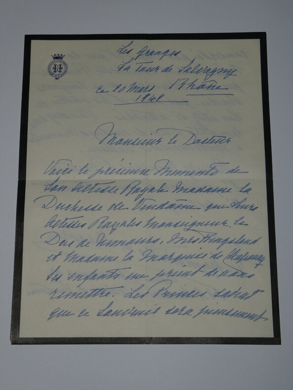 Dame d'honneur, Henriette de Belgique LETTRE AUTOGRAPHE SIGN&Eacute;E &agrave; 8j de sa mort. Dame d'honneur d'Henriette de Belgique
