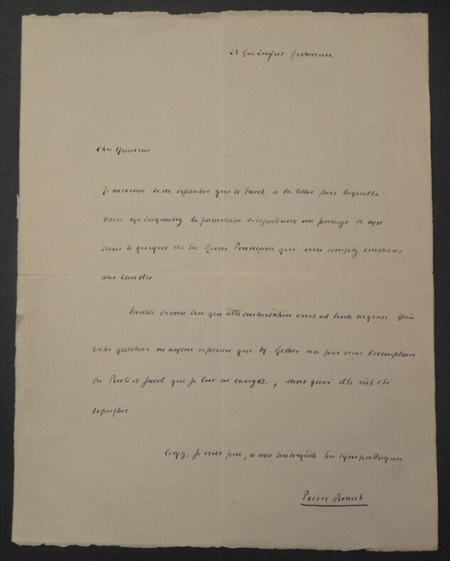 Pierre BENOIT, &Eacute;crivain - LETTRE AUTOGRAPHE SIGN&Eacute;E SUR LA REVUE FRANCAISE. Pierre BENOIT