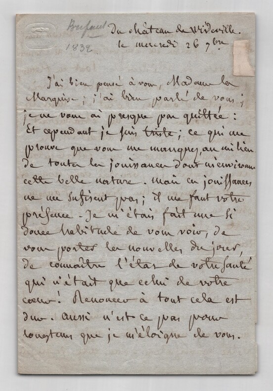 Charles Brifaut - Lettre autographe sign&eacute;e - Ch&acirc;teau de Wideville. Charles BRIFAUT