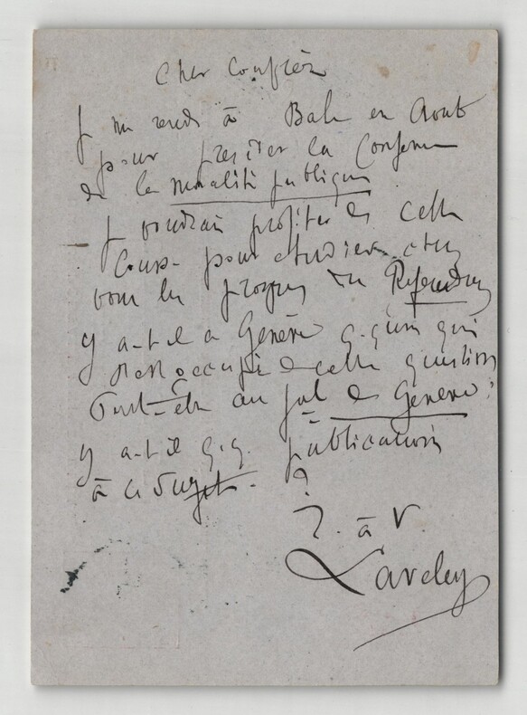 &Eacute;mile de Laveleye - Carte lettre autographe sign&eacute;e - moralit&eacute; publique B&acirc;le 1884. &Eacute;mile de Laveleye