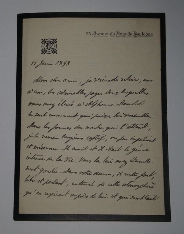 Paul HERVIEU LETTRE AUTOGRAPHE SIGN&Eacute;E &Agrave; L&eacute;on DAUDET Mort d'Alphonse Daudet 1898. Paul HERVIEU