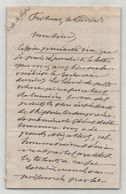 Albert de Circourt - Longue lettre autographe sign&eacute;e - 4 pages. Albert de CIRCOURT