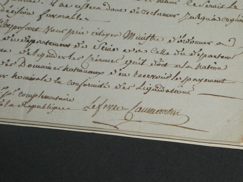 Lefebvre de Caumartin - Lettre autographe sign&eacute;e au Ministre des Finances 1796. Antoine-Louis LEFEBVRE DE CAUMARTIN