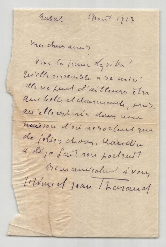 J&eacute;r&ocirc;me et Jean Tharaud - Lettre autographe sign&eacute;e &agrave; des amis - 1917. J&eacute;r&ocirc;me et Jean THARAUD