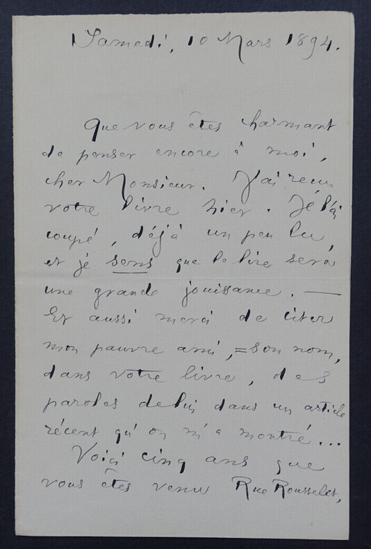 Louise READ - LETTRE AUTOGRAPHE SIGN&Eacute;E, RUE ROUSSELET, 1894. Louise READ