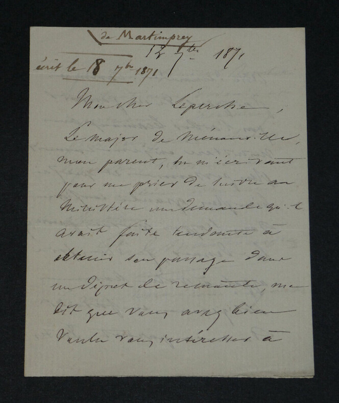 G&eacute;n&eacute;ral Edmond de Martimprey - LETTRE AUTOGRAPHE SIGN&Eacute;E - 1871. Edmond de Martimprey