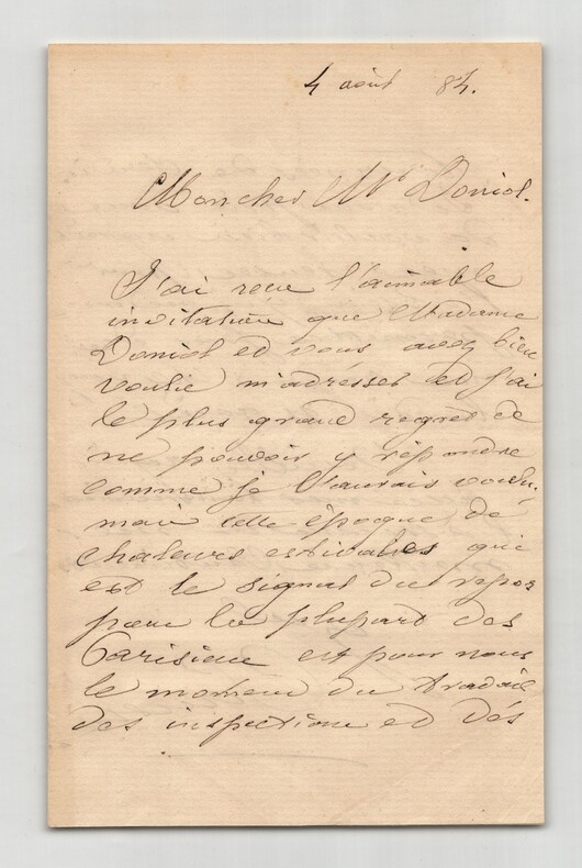 G&eacute;n&eacute;ral F&eacute;lix Gustave Saussier - Lettre autographe sign&eacute;e - 1884. F&eacute;lix Gustave SAUSSIER