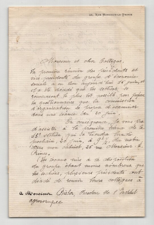 Pierre &Eacute;mile Levasseur - Lettre autographe sign&eacute;e &agrave; Risler &Eacute;conomie sociale 1887. Pierre &Eacute;mile LEVASSEUR
