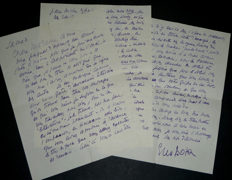 Gus BOFA - LETTRE AUTOGRAPHE SIGN&Eacute;E "Ch&egrave;re madame amie", 3 pages. Gus BOFA