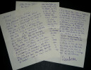 Gus BOFA - LETTRE AUTOGRAPHE SIGN&Eacute;E "Ch&egrave;re madame amie", 3 pages. Gus BOFA