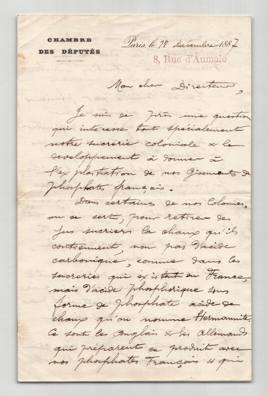 Paul Barbe - Lettre autographe sign&eacute;e &agrave; E. Risler - Phosphates - 1887. Paul BARBE