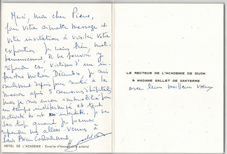 Hubert Gallet de Santerre Lettre autographe sign&eacute;e &agrave; Pierre Lecuire, 1 pages. Hubert GALLET DE SANTERRE