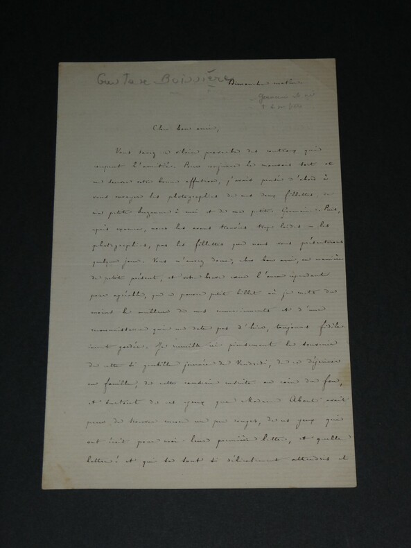 Gustave Boissi&egrave;re LETTRE AUTOGRAPHE SIGN&Eacute;E. Photographies laides de fillettes. Gustave BOISSI&Egrave;RE