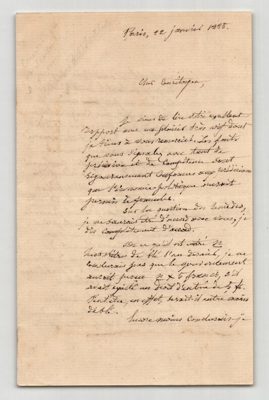 Jean-Gustave Courcelle-Seneuil - Lettre autographe sign&eacute;e - [1855]. Jean-Gustave COURCELLE-SENEUIL