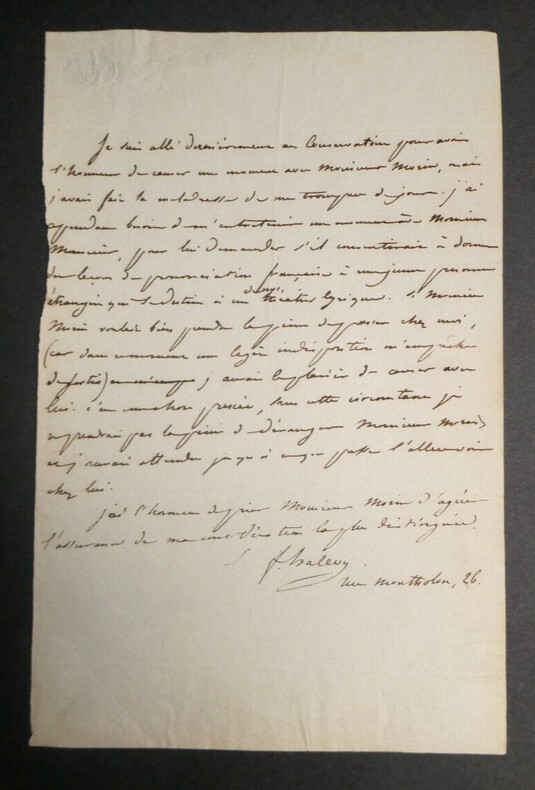 Fromental HAL&Eacute;VY - LETTRE AUTOGRAPHE SIGN&Eacute;E - Paris. Fromental HAL&Eacute;VY