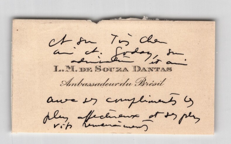 Luiz Martins De Souza Dantas - CARTE DE VISITE AUTOGRAPHE. Luiz Martins de Souza Dantas
