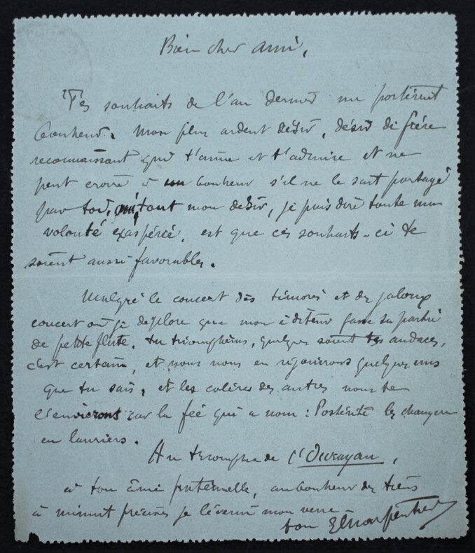 Gustave CHARPENTIER - LETTRE AUTOGRAPHE SIGN&Eacute;E &Eacute;LOGIEUSE A Alfred BRUNEAU. Gustave CHARPENTIER