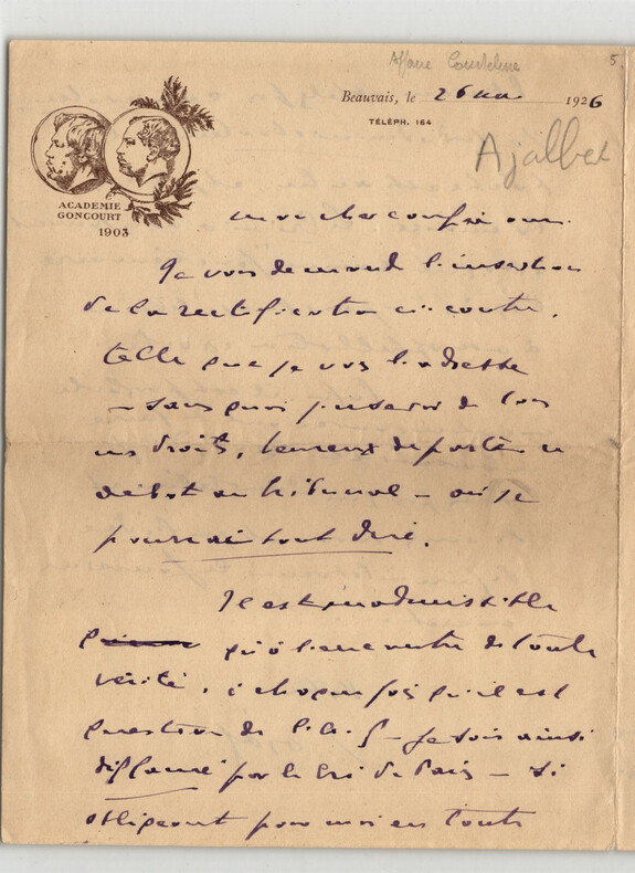 Jean Ajalbert - Lettre autographe sign&eacute;e de 4 pages - 1926. Jean AJALBERT
