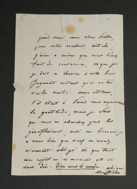 Benjamin ANTIER - Lettre autographe sign&eacute;e &agrave; Monsieur Louis PEISSE. Benjamin ANTIER