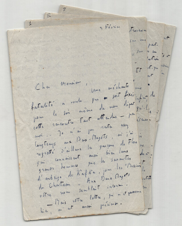 Jean-Pierre Faye - Longue lettre autographe sign&eacute;e &agrave; Thierry Maulnier - 7 pages. Jean-Pierre FAYE