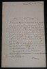 Louis Jules TROCHU, Homme d'&Eacute;tat - LETTRE AUTOGRAPHE SIGN&Eacute;E 1871 VERSAILLES. Louis Jules TROCHU