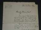 L&eacute;on Parvill&eacute;e - Lettre autographe sign&eacute;e - C&eacute;ramique d&eacute;corative - 1884. L&eacute;on PARVILL&Eacute;E