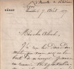 Louis d'AURELLE DE PALADINES Lettre autographe sign&eacute;e, Lyon, 1877, 3 pages. Louis d'AURELLE DE PALADINES