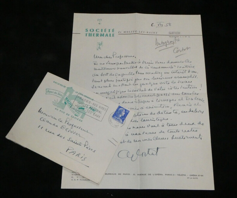 Alfred Cortot - LETTRE AUTOGRAPHE SIGN&Eacute;E &Agrave; C. Olivier - Randonn&eacute;e routi&egrave;re 1958. Alfred CORTOT