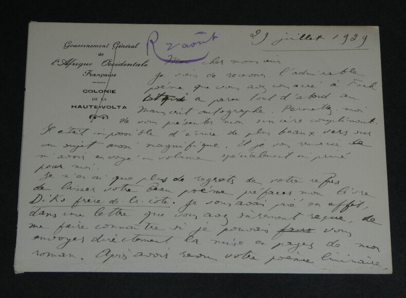 Robert Randau - Carte lettre autographe sign&eacute;e &agrave; Armand Godoy - Foch - 1929. Robert RANDAU