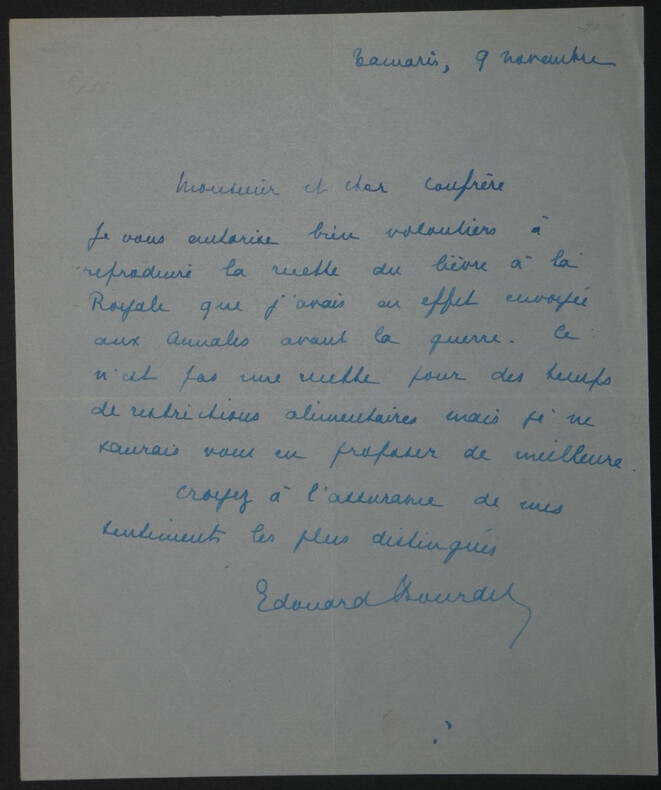 Edouard BOURDET - Lettre Autographe Sign&eacute;e "Recette du Li&egrave;vre &agrave; Royale". &Eacute;douard BOURDET