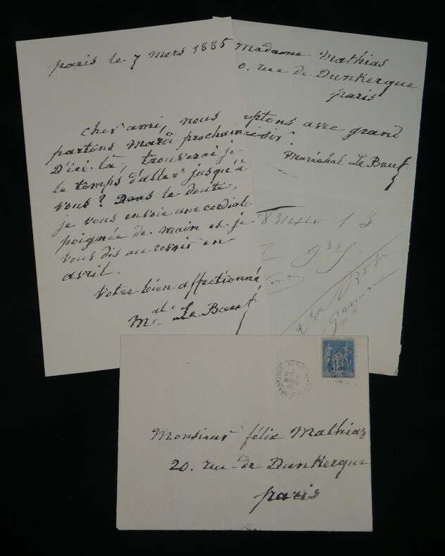 Edmond Le Boeuf - LETTRE AUTOGRAPHE SIGN&Eacute;E ET B.A.S &Agrave; F&eacute;lix Mathias Paris 1885. Edmond Le Boeuf