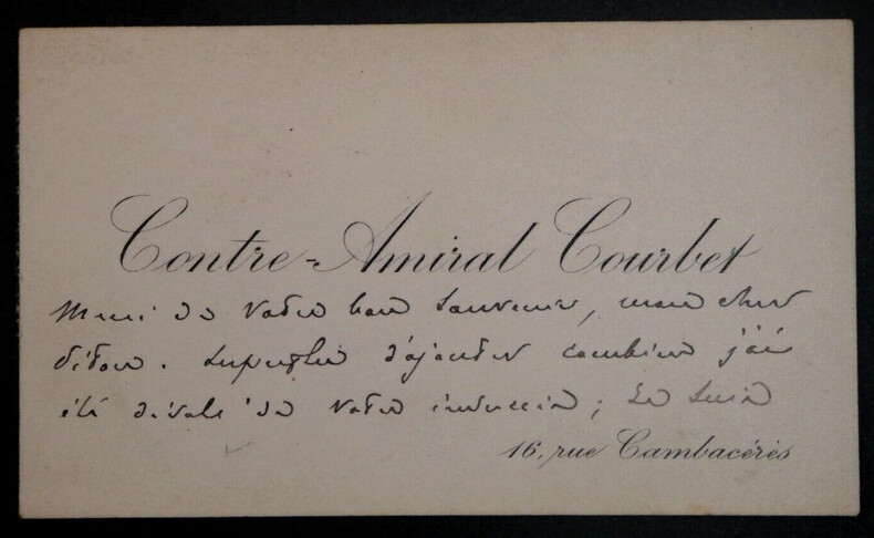 Amiral Am&eacute;d&eacute;e COURBET, Officier de marine - CARTE DE VISITE AUTOGRAPHE SIGN&Eacute;E. Am&eacute;d&eacute;e COURBET